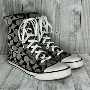 Coach Bonney Signature Plaid Lined Fold Down High Top Lace Up Sneakers Size 8.5